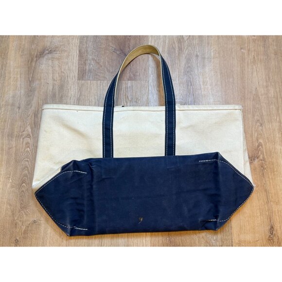 Vintage 90s L.L. Bean Boat And Tote Bag Navy Natural Canvas 23x14 - Picture 7 of 8